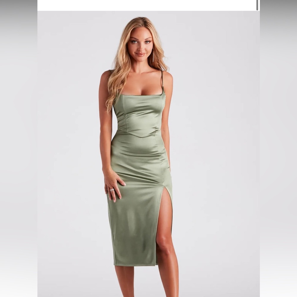 Windsor Green Satin Midi Dress